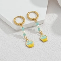 Gold-plated titanium steel cupcake pendant earrings with blue beads and pearls - Green Yellow Cupcake