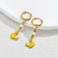 Golden hoop earrings with green beads and a yellow enamel crab pendant - Yellow Crab Style (M-E1123-huang)