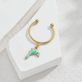 18K gold-plated C-shaped ring with mint green enamel dolphin pendant and marble texture - Dolphin Style (M-R858) / Green