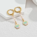 Gold titanium steel drop earrings with pearls and colorful enamel cupcake charms - Green Purple Cupcake