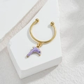 18K gold-plated stainless steel ring with a purple marble dolphin enamel charm - Dolphin Style (M-R858) / Purple