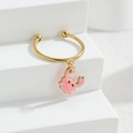 Gold-tone open ring featuring a delicate pink enamel crab charm with oceanic theme - Crab Style (M-R859) / Pink