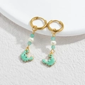 18K gold plated hoop earrings with light blue beads, pearls and green sea creature pendants - Green Crab Style (M-E1123-lv)