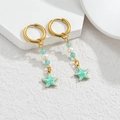Marine style 18K gold-plated hoop earrings with mint green beads and starfish pendant - Green Star