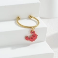 Gold open ring with a cute red enamel crab pendant on a white geometric stand - Crab Style (M-R859) / Red