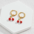 Sweet red ceramic cherry pendant hoop earrings with gold-finished metal hooks - Enamel Cherry Hoops