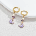 18K gold plated hoop earrings with pearl and purple stone charms in ocean style - Purple Crab Style (M-E1123-zi)