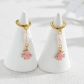 18K gold plated hoop earrings with pink fish pendant and pearl, ocean style jewelry - Pink Fish Style (M-E1124-fen)