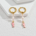 18K gold-plated earrings featuring pink fish pendants and delicate pearls for women - Pink Fish Style