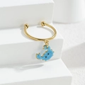 Gold-finish ocean series ring with a detailed blue enamel crab charm hanging on white stone - Crab Style (M-R859) / Blue