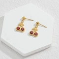 Exquisite 18k gold plated cherry earrings with faceted red crystals on a stone tray - Rhinestone Cherry Earring Post