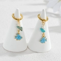 18K gold plated ocean charm earrings with fish pendant, turquoise and pearls - Blue Fish Style (M-E1124-lan)
