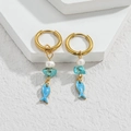 Gold stainless steel hoop earrings with ocean charms including turquoise and blue fish - Blue Fish Style