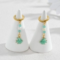 Golden hoop earrings with light green enamel fish pendant and light blue beads - Green Fish Style (M-E1124-lv)
