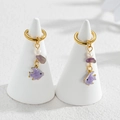 Gold-tone ocean series hoop earrings with purple fish, pearl and amethyst charms - Purple Fish Style (M-E1124-zi)