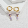 Starfish ocean earrings with purple enamel fish, pearls, and crystals on gold rings - Purple Fish Style