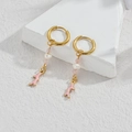Golden hoop earrings with pink coral enamel pendant and ocean style bead charms - Pink Coral Style (M-E1125-fen)