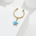 18K gold plated stainless steel ring with a light blue starfish pendant and blue enamel finish - Starfish Style (M-R864) / Blue
