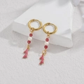 Golden ocean earrings featuring a pink coral charm and small pearl accents - Red Coral Style (M-E1125-hong)