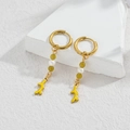 Ocean-themed gold hoop earrings featuring bright yellow coral enamel charms with green beads - Yellow Coral Style (M-E1125-huang)