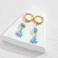 Gold-tone octopus hoop earrings with white pearl and turquoise stone ocean charms - Blue Octopus Style