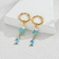 Blue coral pendant hoop earrings with turquoise accents and gold finish plating - Blue Coral Style (M-E1125-lan)