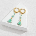 18K gold plated tassel earrings with light blue beads and green enamel octopus charms - Green Octopus Style