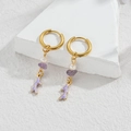 18K gold plated hoop earrings with pearl, purple stone and coral pendant - Purple Coral Style (M-E1125-zi)