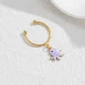 Golden ear cuff with purple octopus pendant in enamel finish and ocean style details - Octopus Style (M-R866) / Purple