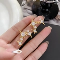 Detailed close-up of gold starburst earrings with sparkling cubic zirconia crystals - Gold (A0804A)