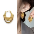Boucles d'oreilles créoles dorées en U avec pompons à trois couches de chaînes - Or (A0733A)