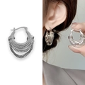 Boucles d'oreilles en chaîne en U style punk argenté avec textures vintage pour femmes - Argent (A0733A)