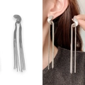 Silberne Quastenohrringe mit Spiral-Scheiben-Design und langen hängenden Fransen - Silber