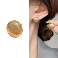 Minimalist gold round stud earrings with textured crushed gold finish for women - Gold (A0237A)