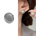 Minimalist silver round stud earrings with shimmering frosted texture for daily wear - Silver (A0237A)