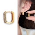 Elegant gold-plated rectangular huggie hoop earrings with sparkling cubic zirconia inlay - Gold (A0228B)