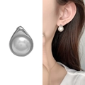 Elegant teardrop pearl stud earrings in silver finish with white pearl inlay for women - Silver (ZYS0147A)