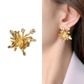 Gold butterfly earrings with clear zircon stones in an artistic molten metal design - Gold