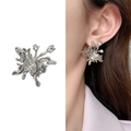 Silver liquid metal butterfly earrings with clear zircons for a modern chic look - Silver