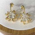 Macro view of gold starburst earrings with central round zircon and radiating claws - Gold Style (A0139A)