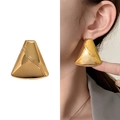 Orecchini geometrici placcati oro con scanalature lineari e finitura lucida - Oro