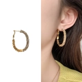 Elegant gold plated C-shaped hoop earrings with sparkling rhinestones and bead detail - Gold