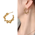 Orecchini a cerchio a C placcati in oro con design a trama lavica irregolare - Rame Placcato Oro Vero 18K / Oro
