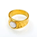 Lava textured 18K gold plated ring with white moonstone inlay on a clean white background - US 6 / Gold White Ceramic