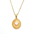 Elegant gold oval pendant necklace with white enamel heart and radiant texture detail - Gold White Enamel