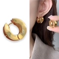Thick gold-plated hoop earrings with twisted geometric texture and polished finish - Gold (A0629A)