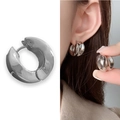 Minimalist silver geometric hoop earrings with textured lava irregular finish - Silver (A0629A)
