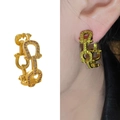 Gold-plated horseshoe chain link earrings with micro-inlaid cubic zirconia stones - Horsehoof Buckle Chain Rhinestone Style (YS0607A) / 18K Gold / Gold