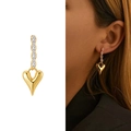 Elegant gold-plated heart drop earrings featuring marquise-cut crystal studs on model - Gold