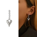 Silver heart drop earrings with marquise crystal studs for a minimalist elegant look - Silver